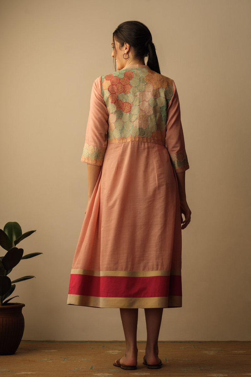 Banaras Bloom A-line Applique Dress Peach Top & Tunics,Dress by Mallika Mathur for women Worldwide