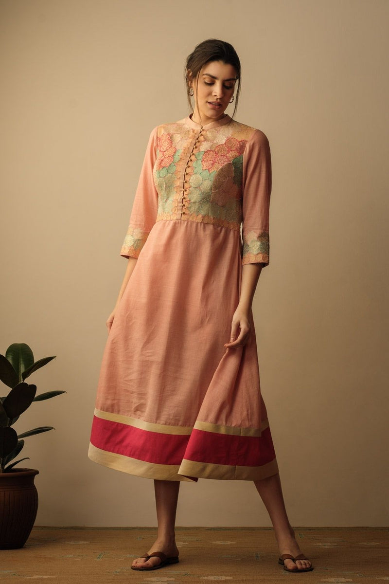Banaras Bloom A-line Applique Dress Peach Top & Tunics,Dress by Mallika Mathur for women Worldwide