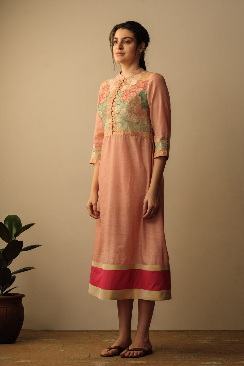 Banaras Bloom A-line Applique Dress Peach Top & Tunics,Dress by Mallika Mathur for women Worldwide
