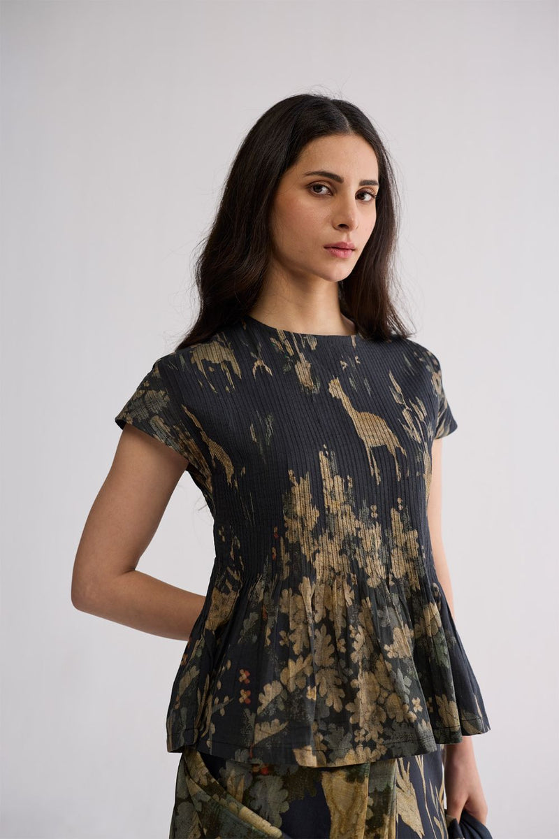 BANYAN PINTUCKS BLOUSE cotton cambric blouse by YAM in all-black for women Worldwide