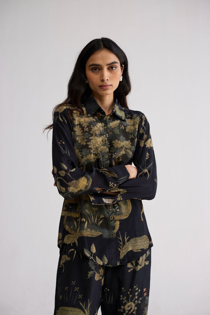 BANYAN CO-ORD SET crepe co-ord set by YAM in all-black for women Worldwide
