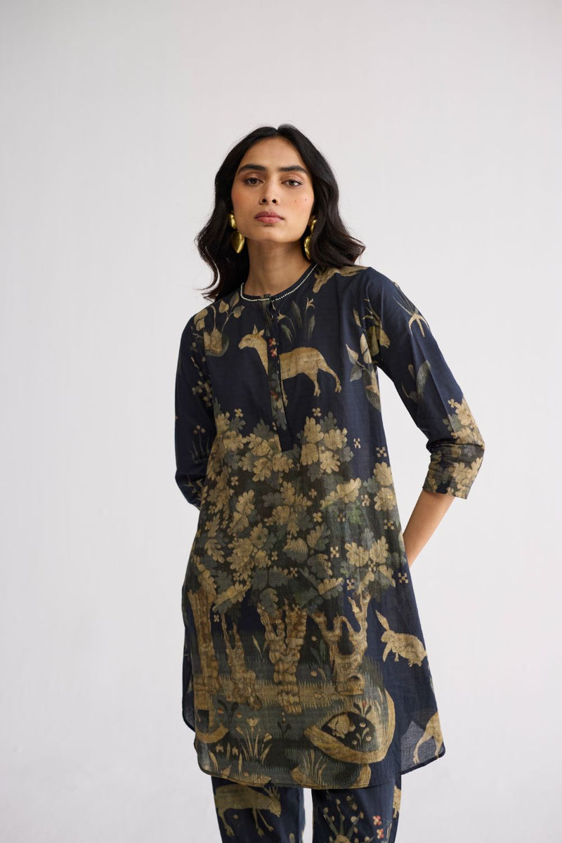 BANYAN SHORT KURTA SET cotton cambric kurta/kurta set by YAM in all-black for women Worldwide