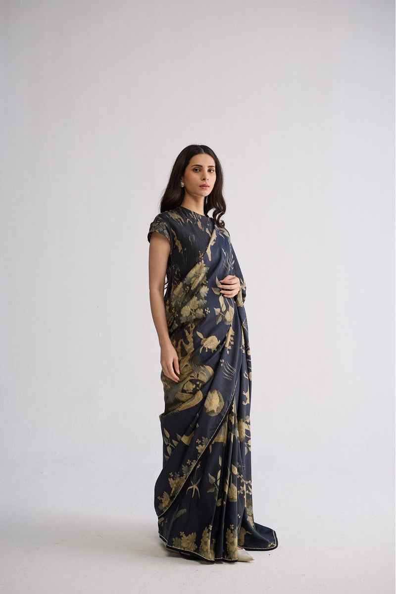 BANYAN SILK SAREE silk saree by YAM in all-black for women Worldwide