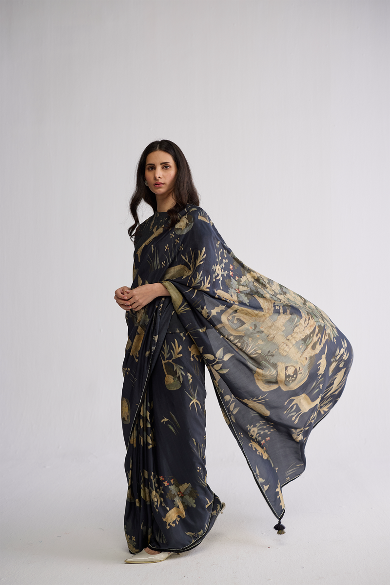 BANYAN SILK SAREE silk saree by YAM in all-black for women Worldwide