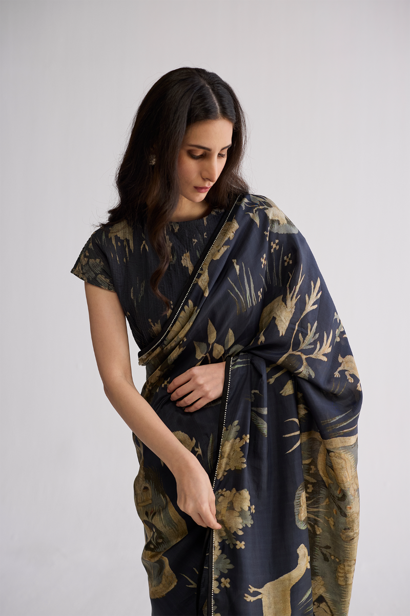 BANYAN SILK SAREE silk saree by YAM in all-black for women Worldwide