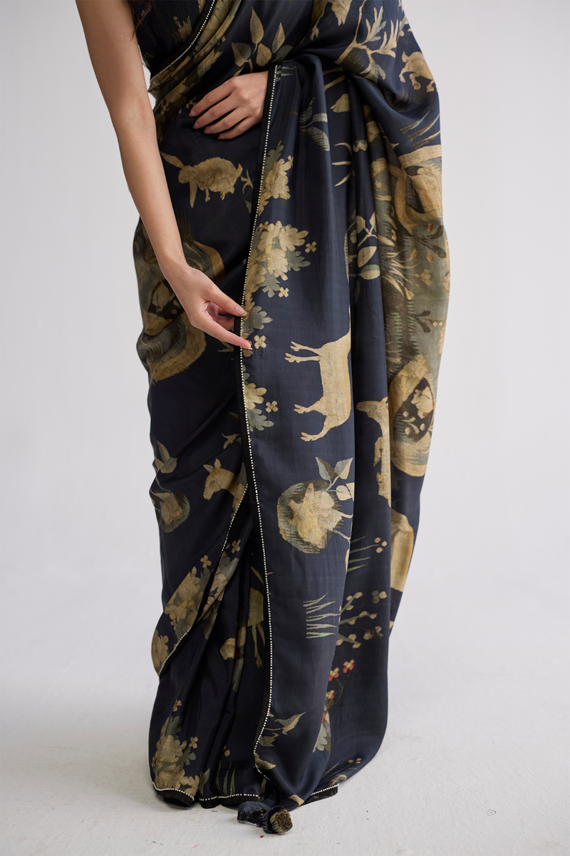 BANYAN SILK SAREE silk saree by YAM in all-black for women Worldwide
