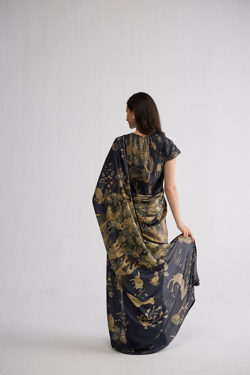 BANYAN SILK SAREE silk saree by YAM in all-black for women Worldwide