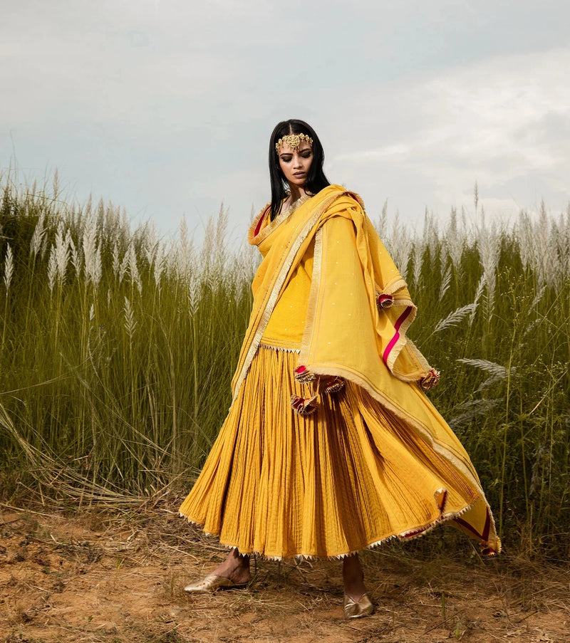 Basant Ghagri Lehenga Set by Khara Kapas for women Worldwide