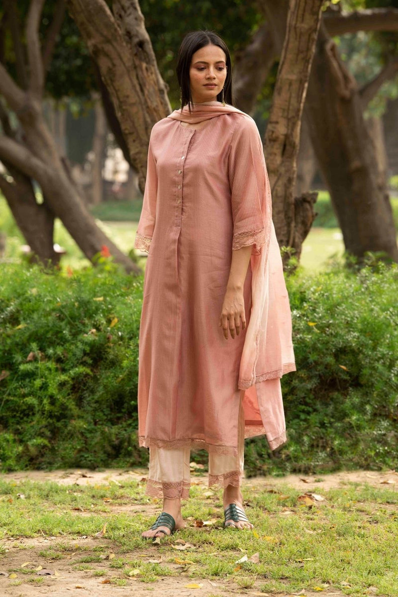 Basanti Biscuit colour Kurta Set by Priti Prashant for women Worldwide