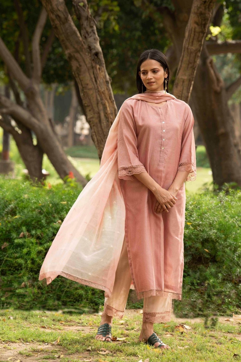Basanti Biscuit colour Kurta Set by Priti Prashant for women Worldwide