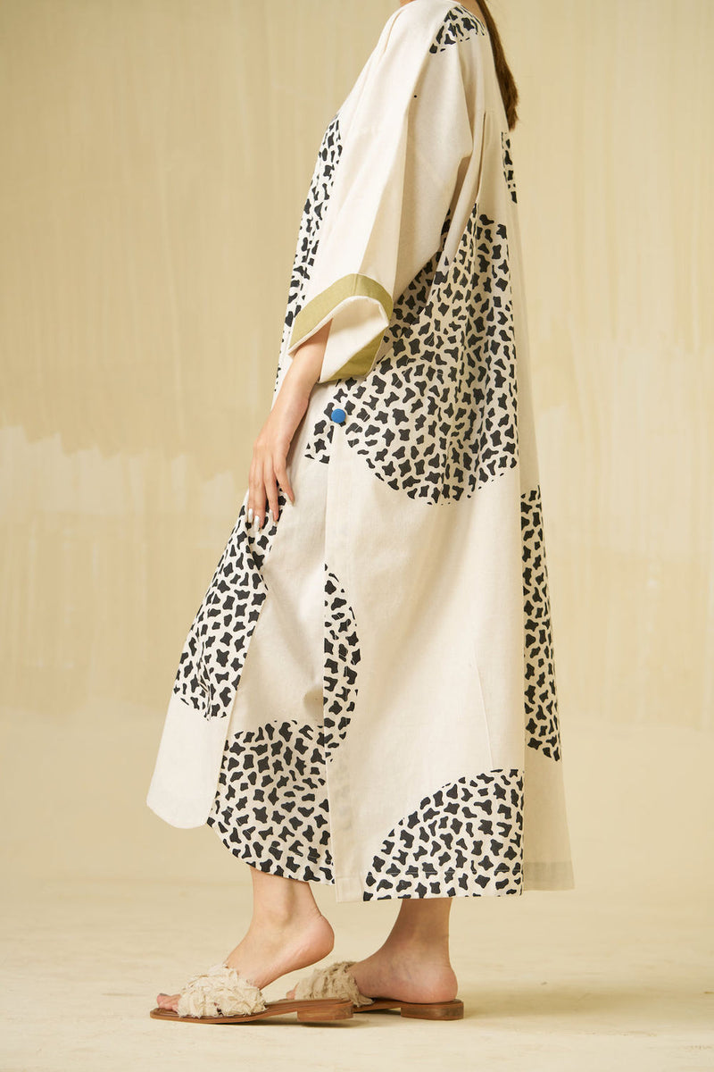 Beau Dress-Natural + Black + Sage handwoven cotton dress by Stoique in natural, black, sage for women Worldwide