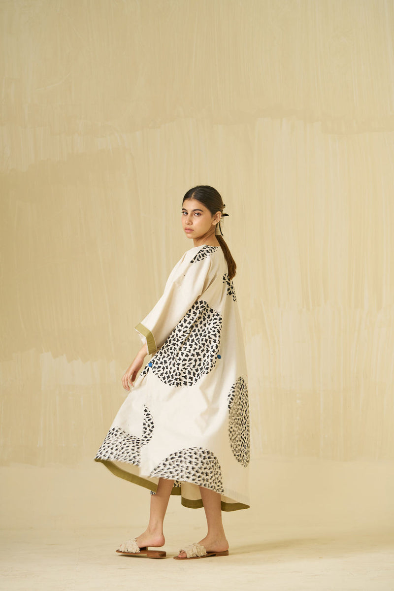 Beau Dress-Natural + Black + Sage handwoven cotton dress by Stoique in natural, black, sage for women Worldwide