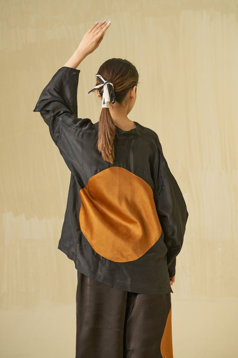Beau Top-Black + Honey upada silk top/shirt by Stoique in black, honey for women Worldwide