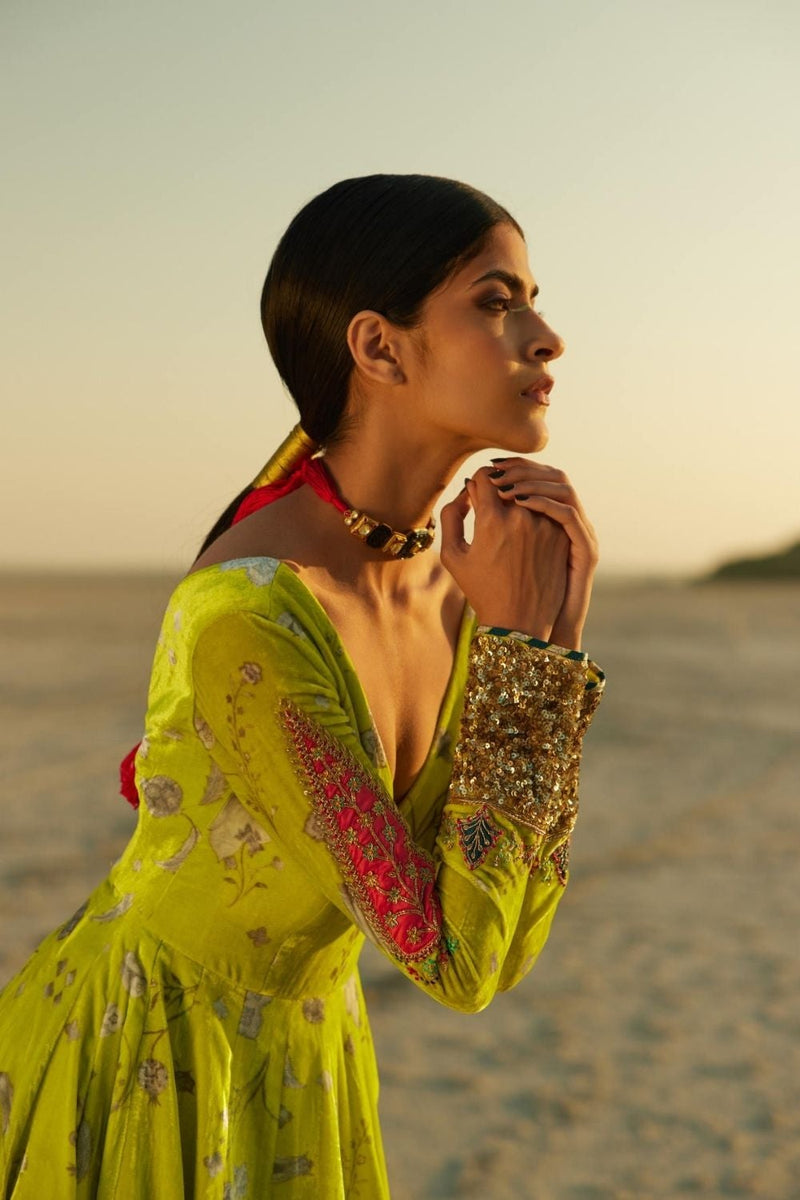 B.GREEN PRINTED ANARKALI Kurta Sets by Rajiramniq for women Worldwide