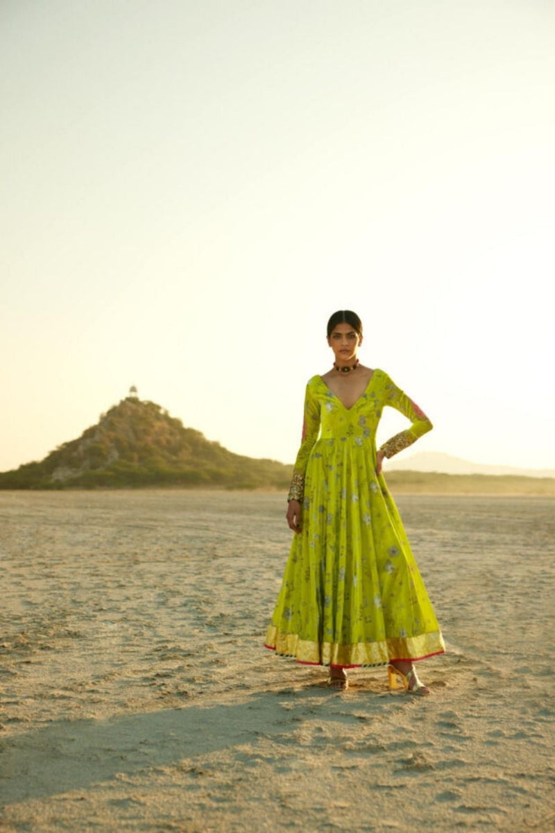 B.GREEN PRINTED ANARKALI Kurta Sets by Rajiramniq for women Worldwide