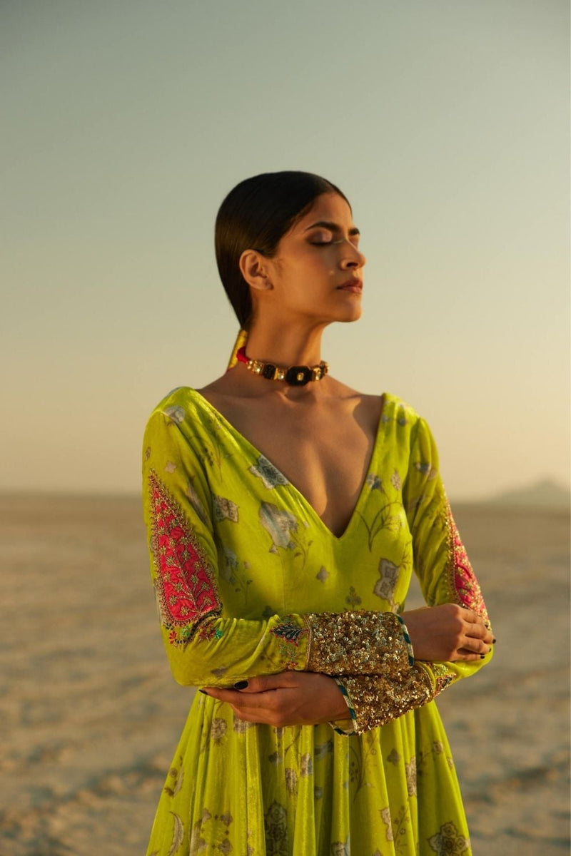 B.GREEN PRINTED ANARKALI Kurta Sets by Rajiramniq for women Worldwide