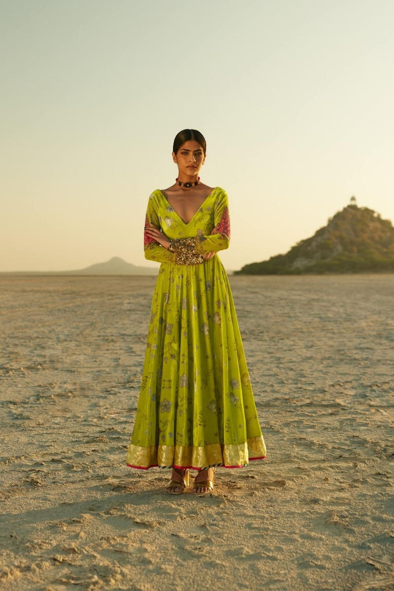 B.GREEN PRINTED ANARKALI Kurta Sets by Rajiramniq for women Worldwide