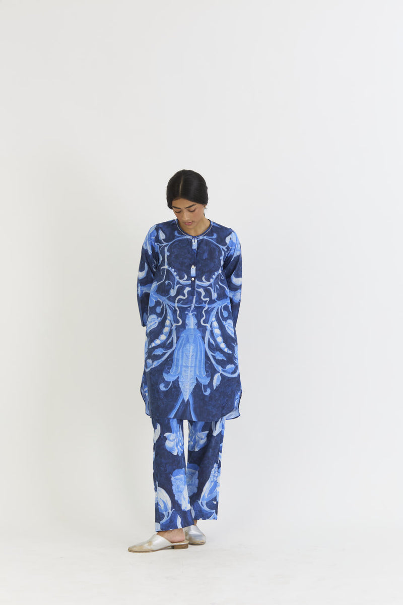 BILBERRY SHORT KURTA SET cotton by Yam in blue color for women Worldwide