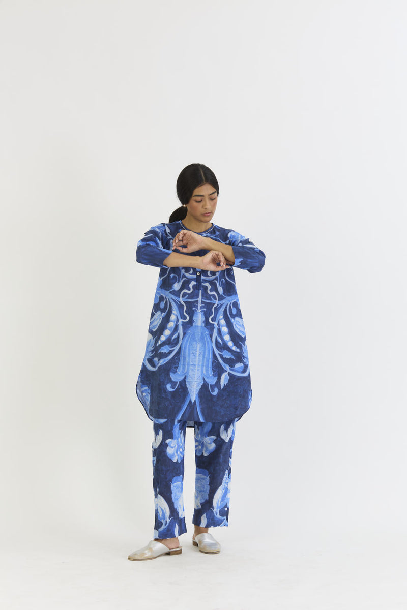 BILBERRY SHORT KURTA SET cotton by Yam in blue color for women Worldwide