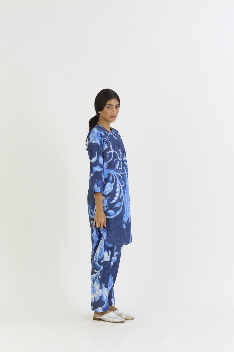 BILBERRY SHORT KURTA SET cotton by Yam in blue color for women Worldwide