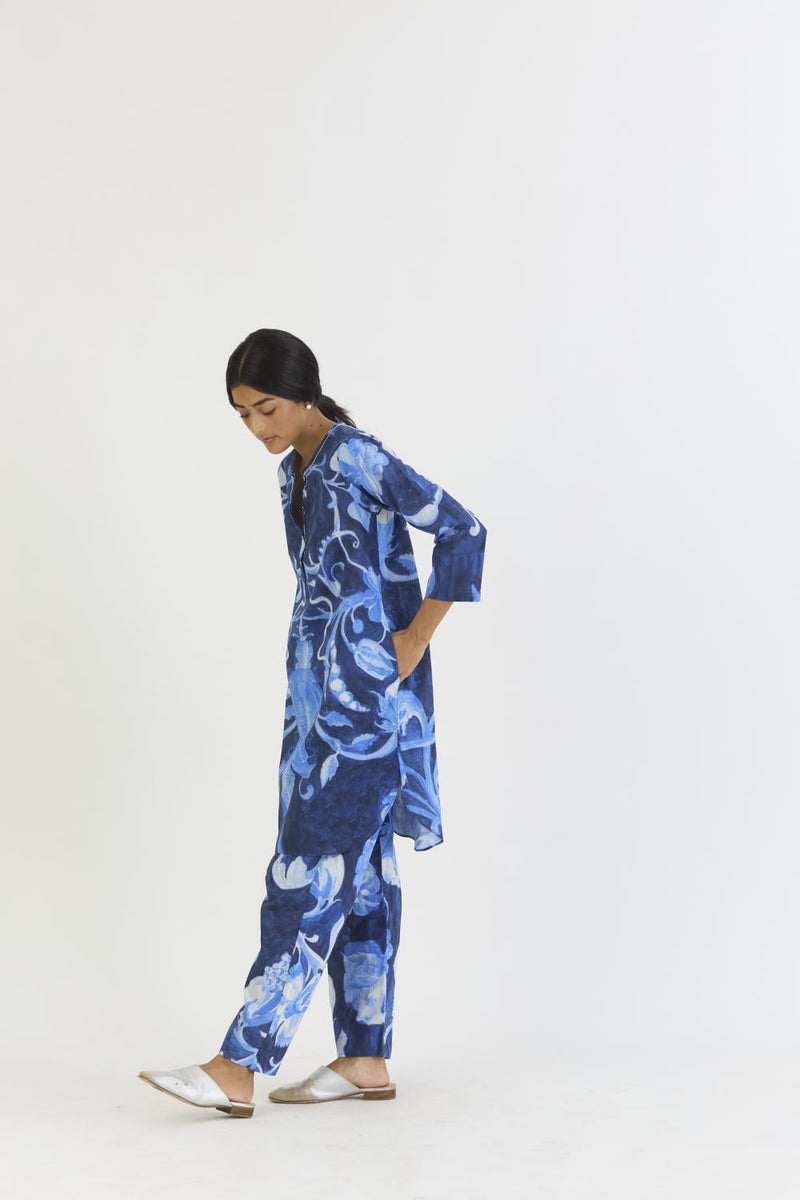 BILBERRY SHORT KURTA SET cotton by Yam in blue color for women Worldwide