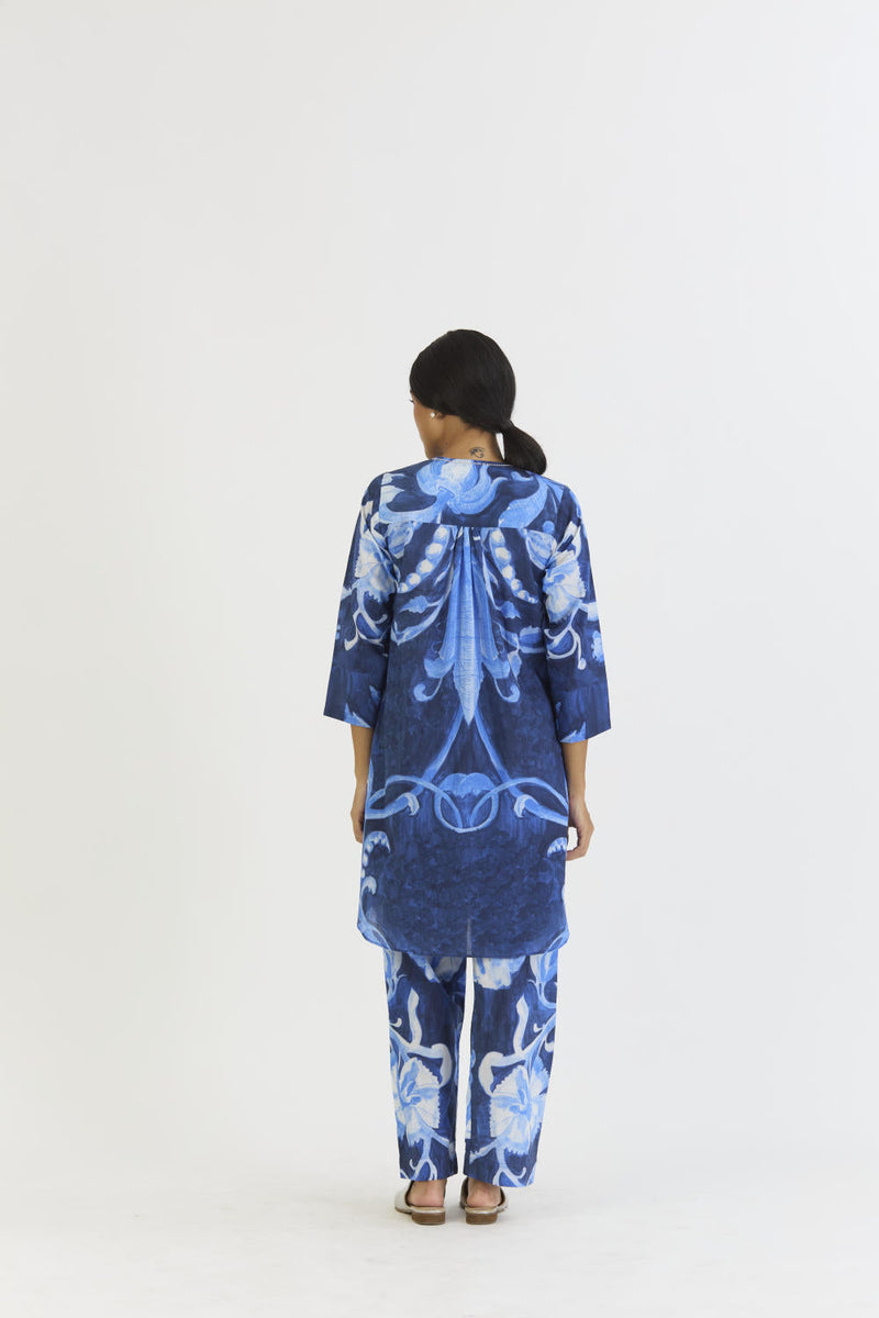 BILBERRY SHORT KURTA SET cotton by Yam in blue color for women Worldwide