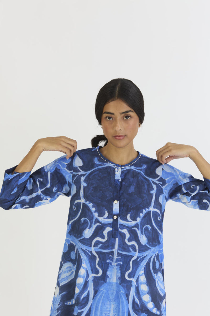 BILBERRY SHORT KURTA SET cotton by Yam in blue color for women Worldwide