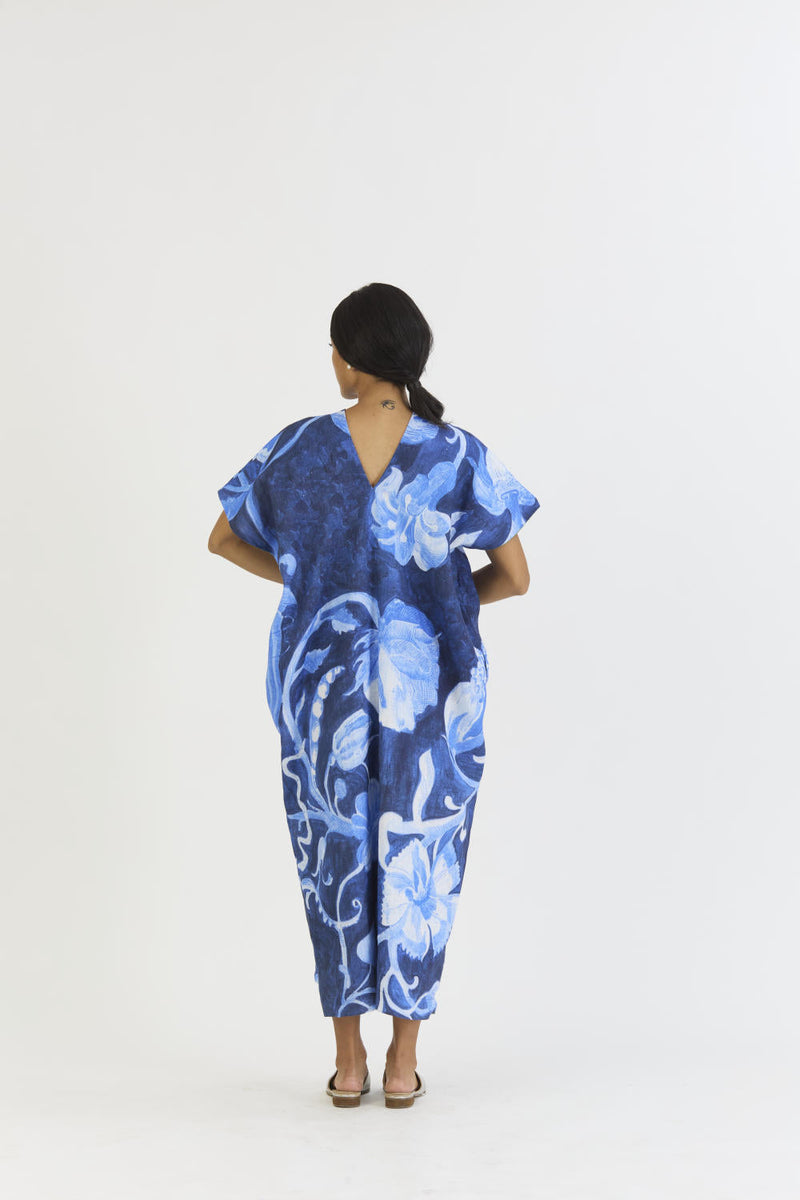 BILBERRY LINEN KAFTAN DRESS by Yam in blue color for women Worldwide