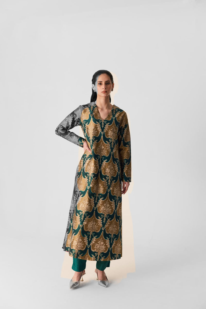 BIYU V NECK KURTA SET silk by Yam in multi color for women Worldwide