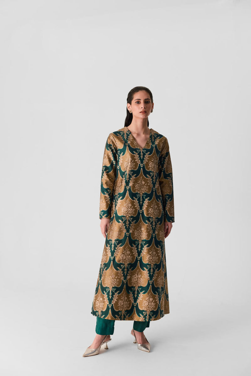 BIYU V NECK KURTA SET silk by Yam in multi color for women Worldwide