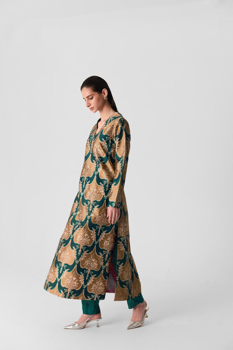 BIYU V NECK KURTA SET silk by Yam in multi color for women Worldwide