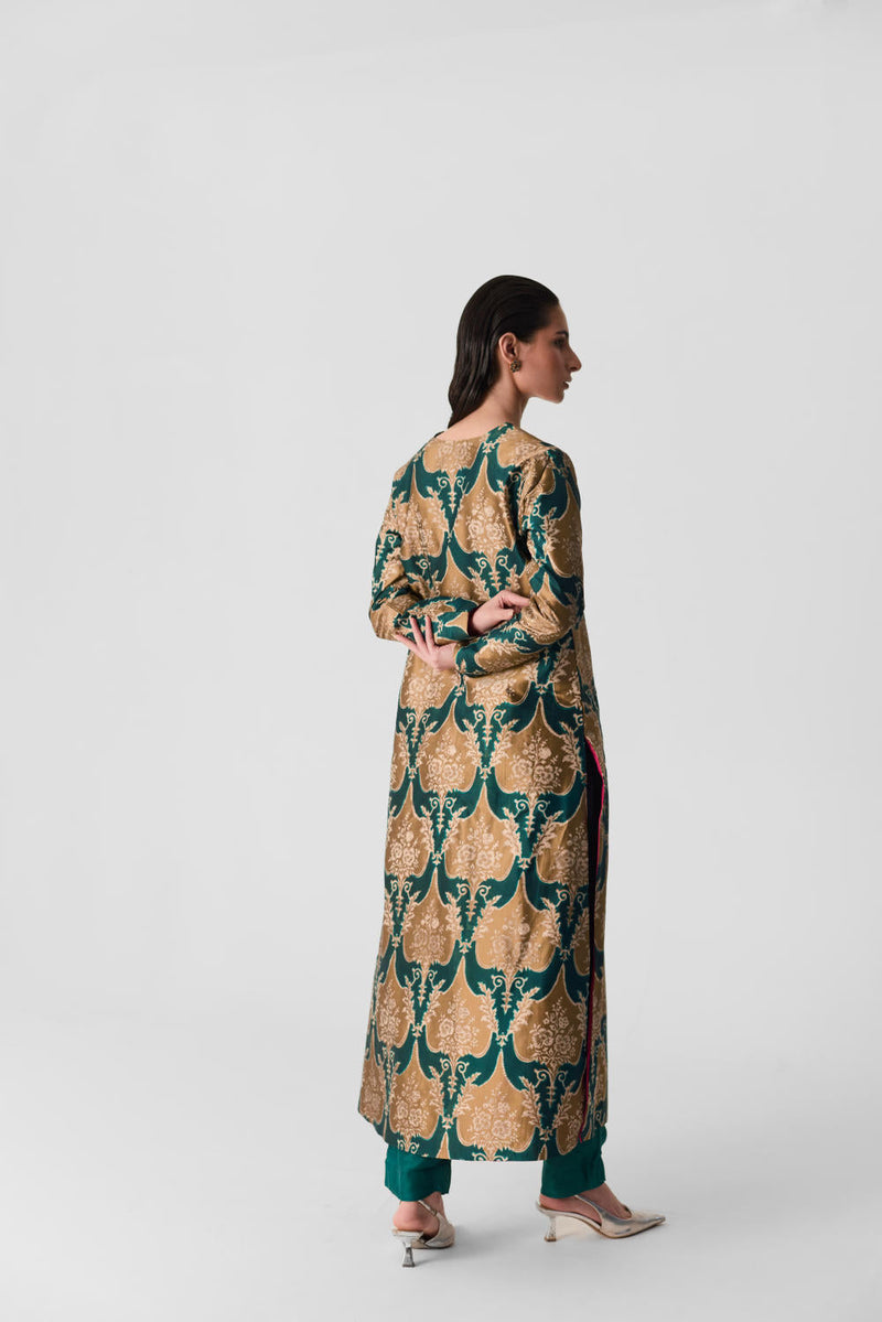 BIYU V NECK KURTA SET silk by Yam in multi color for women Worldwide