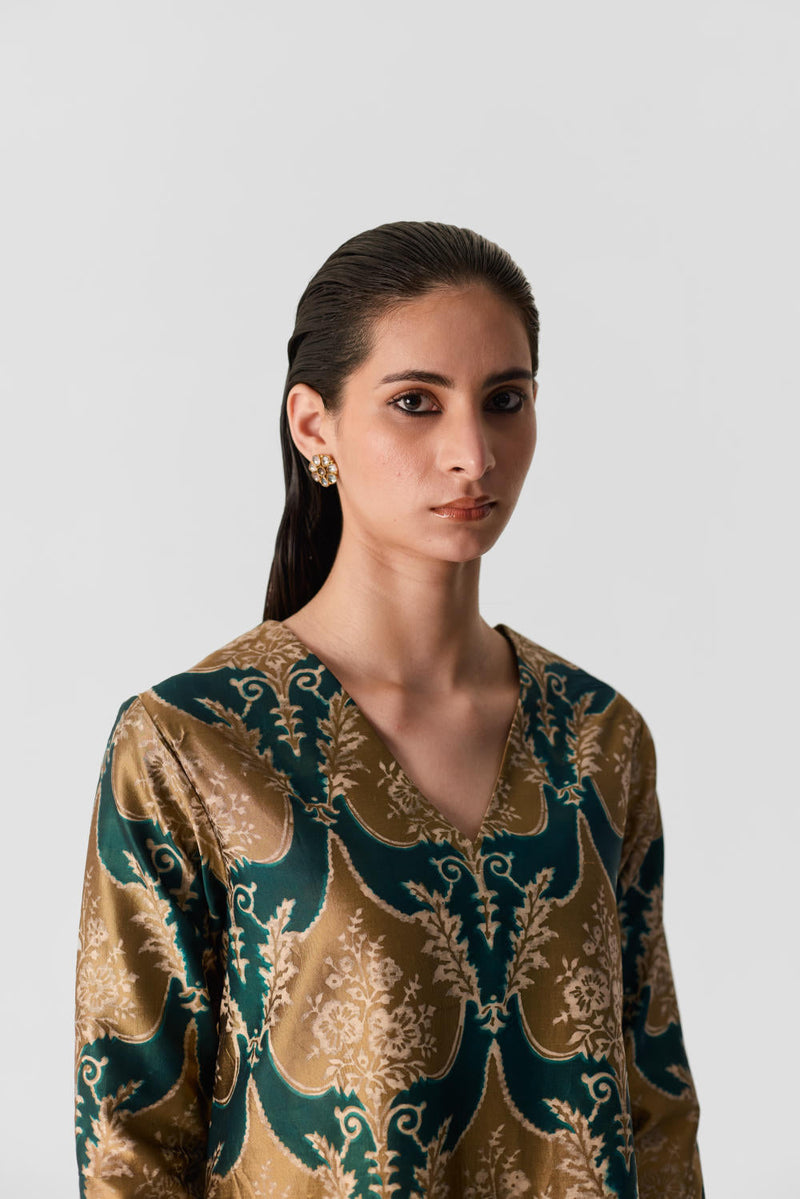 BIYU V NECK KURTA SET silk by Yam in multi color for women Worldwide