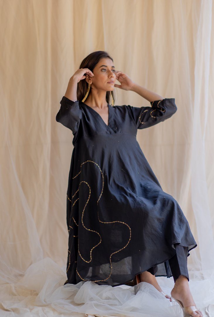 Black Maheem Kurta Set by Nirjara for women Worldwide