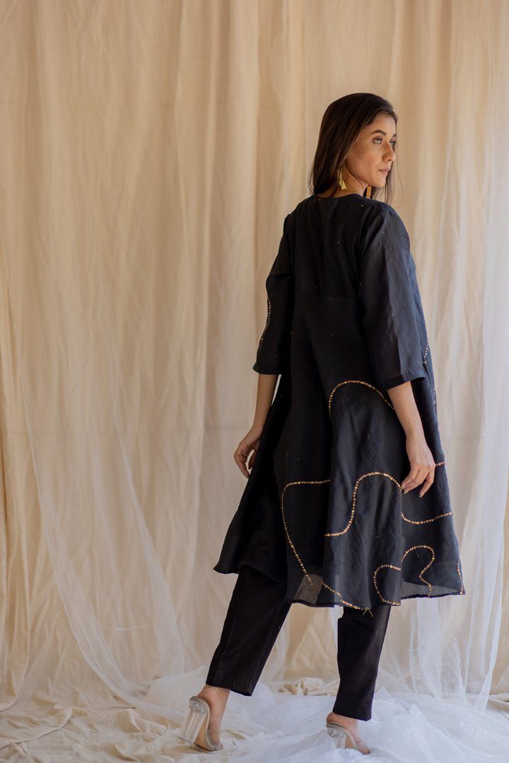Black Maheem Kurta Set by Nirjara for women Worldwide