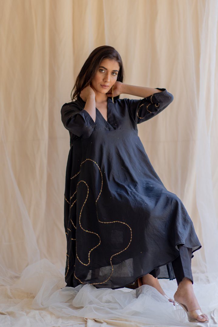 Black Maheem Kurta Set by Nirjara for women Worldwide