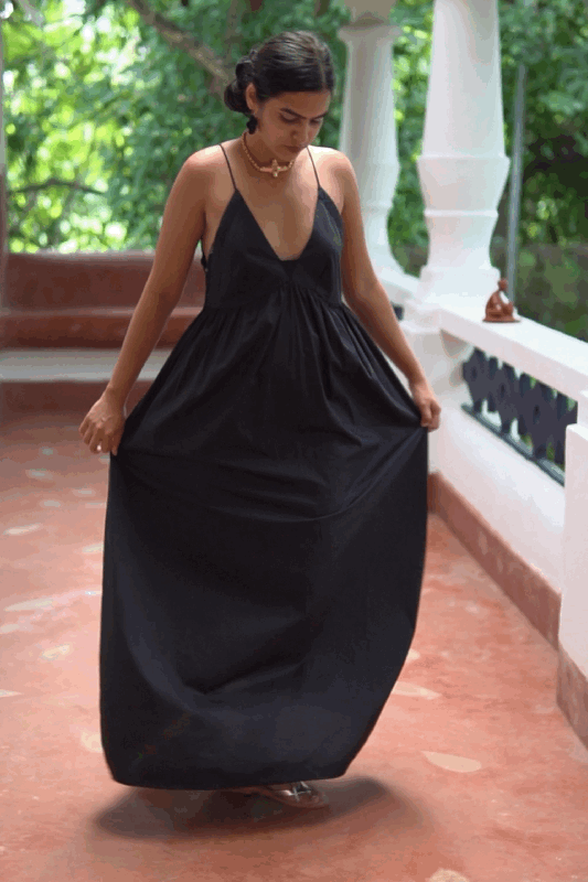 Black Sand Castle Dress by Khara Kapas in black for women Worldwide