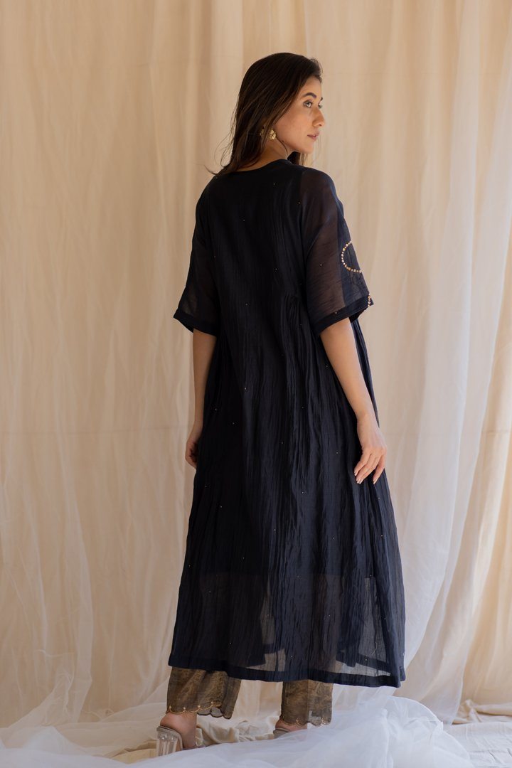 Black Shabnam Kurta and Izaar Set by Nirjara in black color for women Worldwide