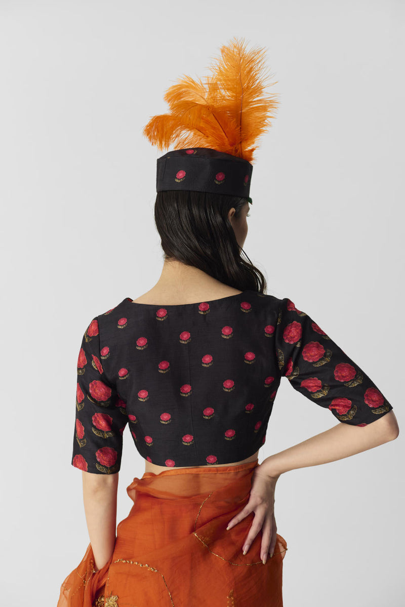 BLACK BOOTI BLOUSE silk by Yam in black color for women Worldwide