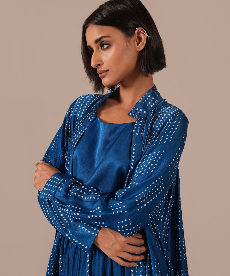 BLOOMING AURA SET silk by Indigo Dreams in blue color for women Worldwide