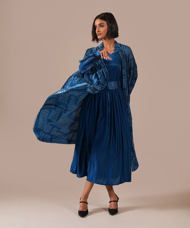 BLOOMING AURA SET silk by Indigo Dreams in blue color for women Worldwide