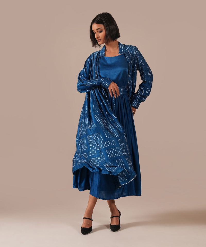 BLOOMING AURA SET silk by Indigo Dreams in blue color for women Worldwide