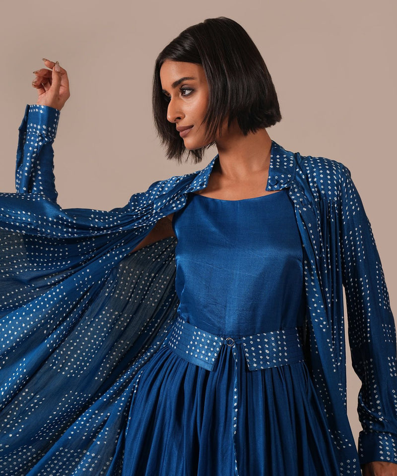BLOOMING AURA SET silk by Indigo Dreams in blue color for women Worldwide