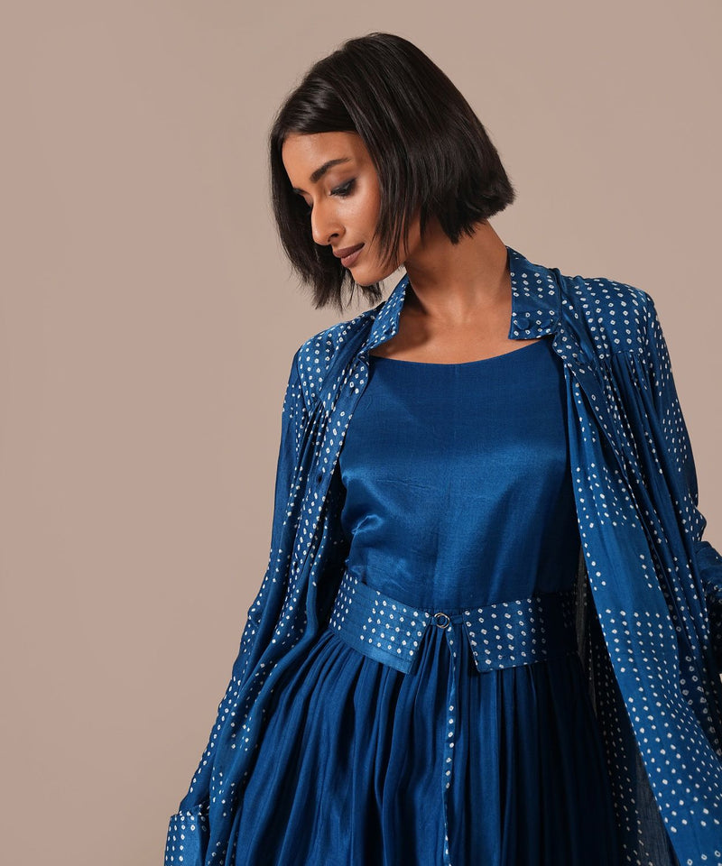 BLOOMING AURA SET silk by Indigo Dreams in blue color for women Worldwide