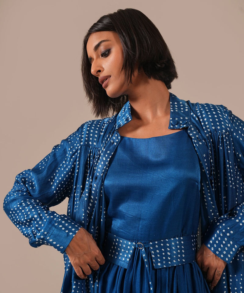 BLOOMING AURA SET silk by Indigo Dreams in blue color for women Worldwide