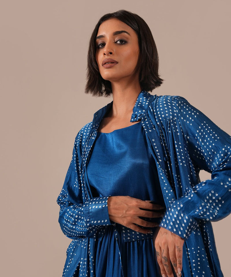 BLOOMING AURA SET silk by Indigo Dreams in blue color for women Worldwide