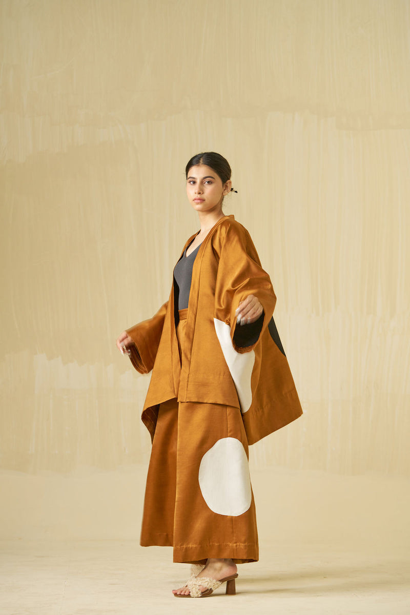 Blossom Jacket-Honey + Silver + Black satin linen jacket/overlay by Stoique in honey, silver, black for women Worldwide