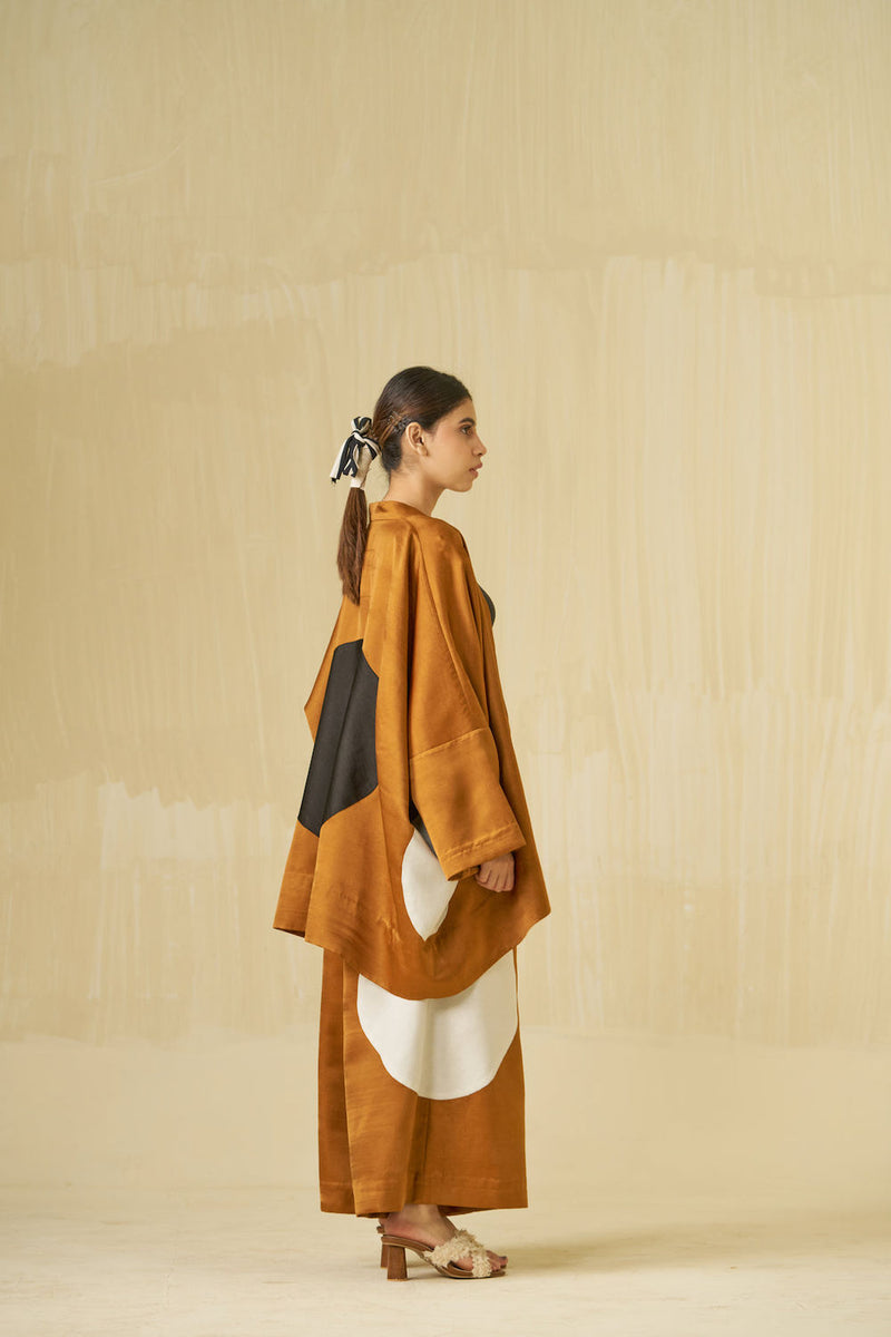 Blossom Jacket-Honey + Silver + Black satin linen jacket/overlay by Stoique in honey, silver, black for women Worldwide