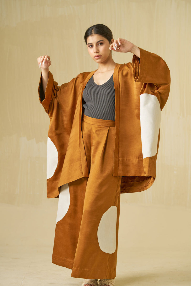 Blossom Jacket-Honey + Silver + Black satin linen jacket/overlay by Stoique in honey, silver, black for women Worldwide