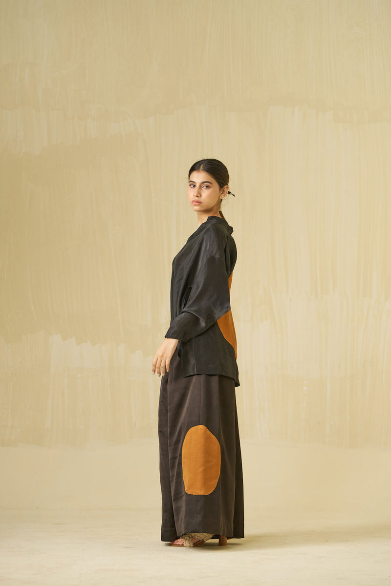 Blossom Pants-Black + Honey satin linen pant/trouser by Stoique in black, honey for women Worldwide